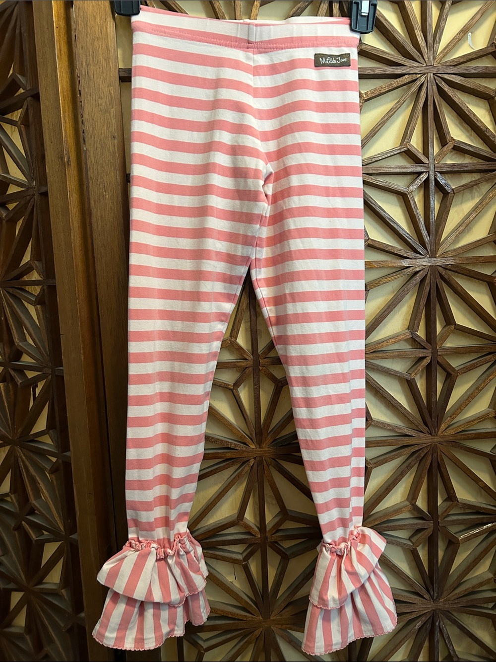 Matilda Jane Pink and White Striped Ruffle Hem Benny pants leggings 8